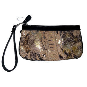 WILSONS LEATHER Purse Brown Bronze Snakeskin Leather Zip Case Mini Bag Wristlet